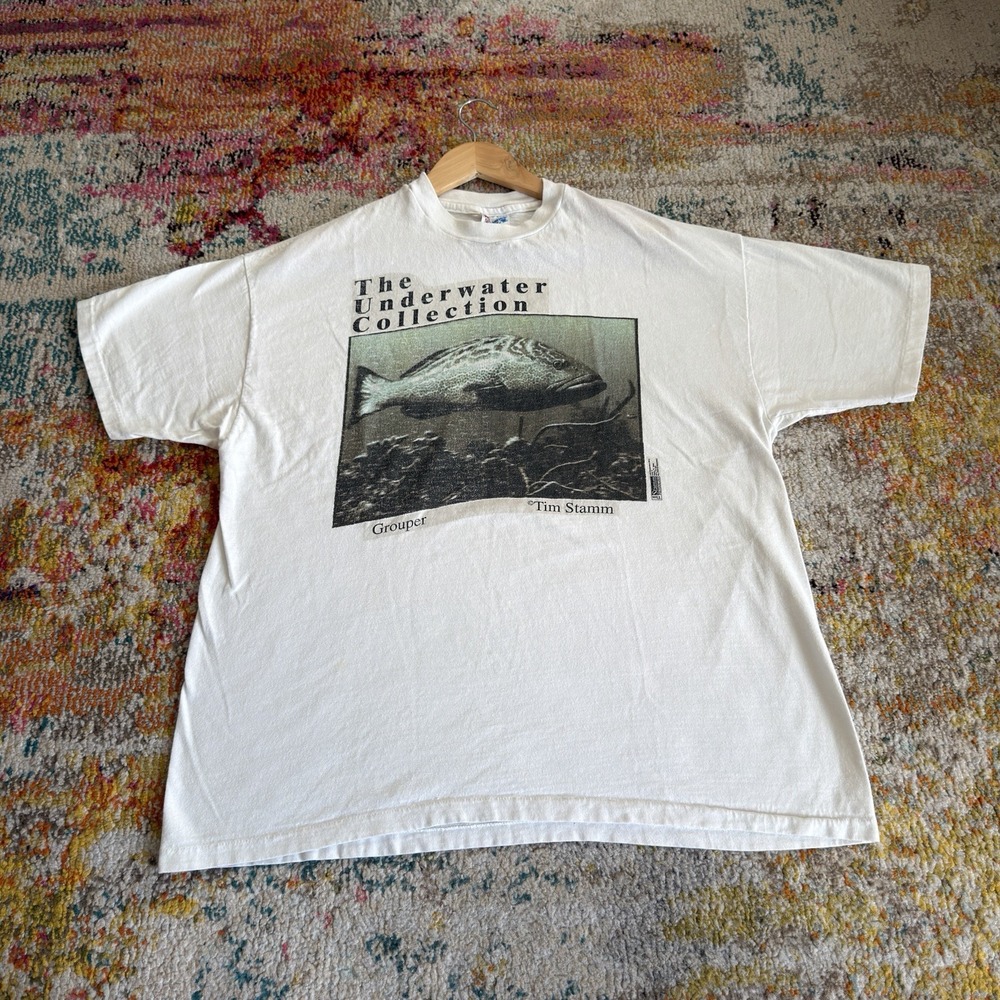 Vintage 90s Tim Stamm The Underwater Collection Grouper T-Shirt XL Hanes Beefy-T